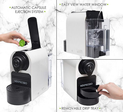 Mixpresso White Espresso Coffee Machine – Compact 1400W Single Serve Coffee - Image 3