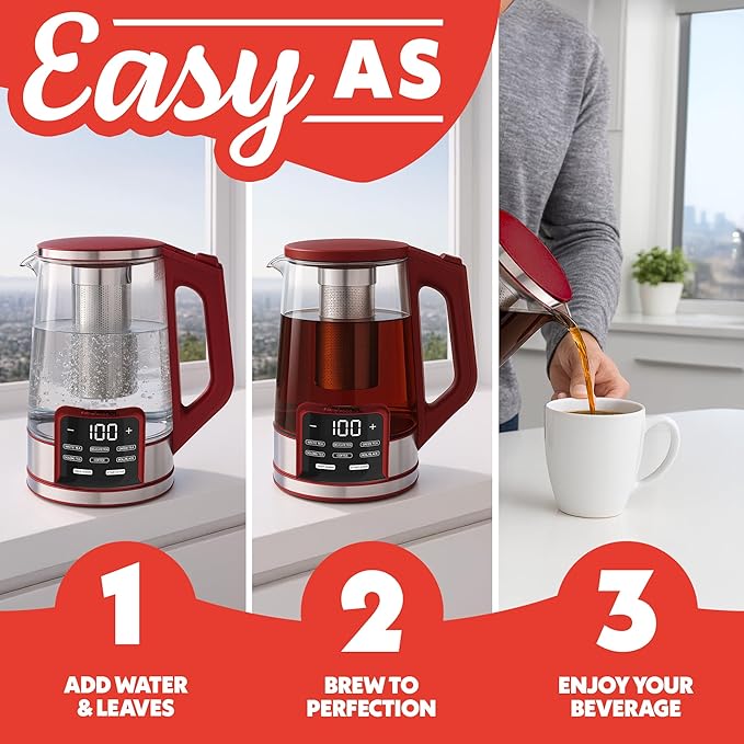 Gourmia Electric Programmable Glass Kettle – 1.7L Temperature Control Tea & - Image 10