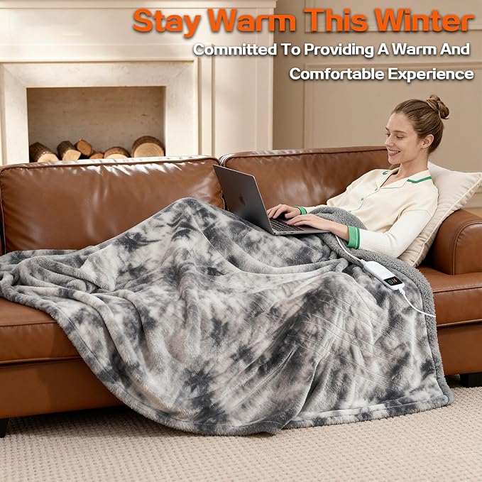 Electric Heated Blanket Full 72''x84''Size Faux Fur Heating Blanket 10 Heating - Image 8