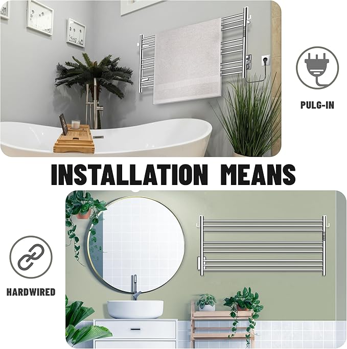 K&KALONZO Towel Warmer for Bathroom, Wall-Mounted 9-Bar Heated Towel Rack - Image 4
