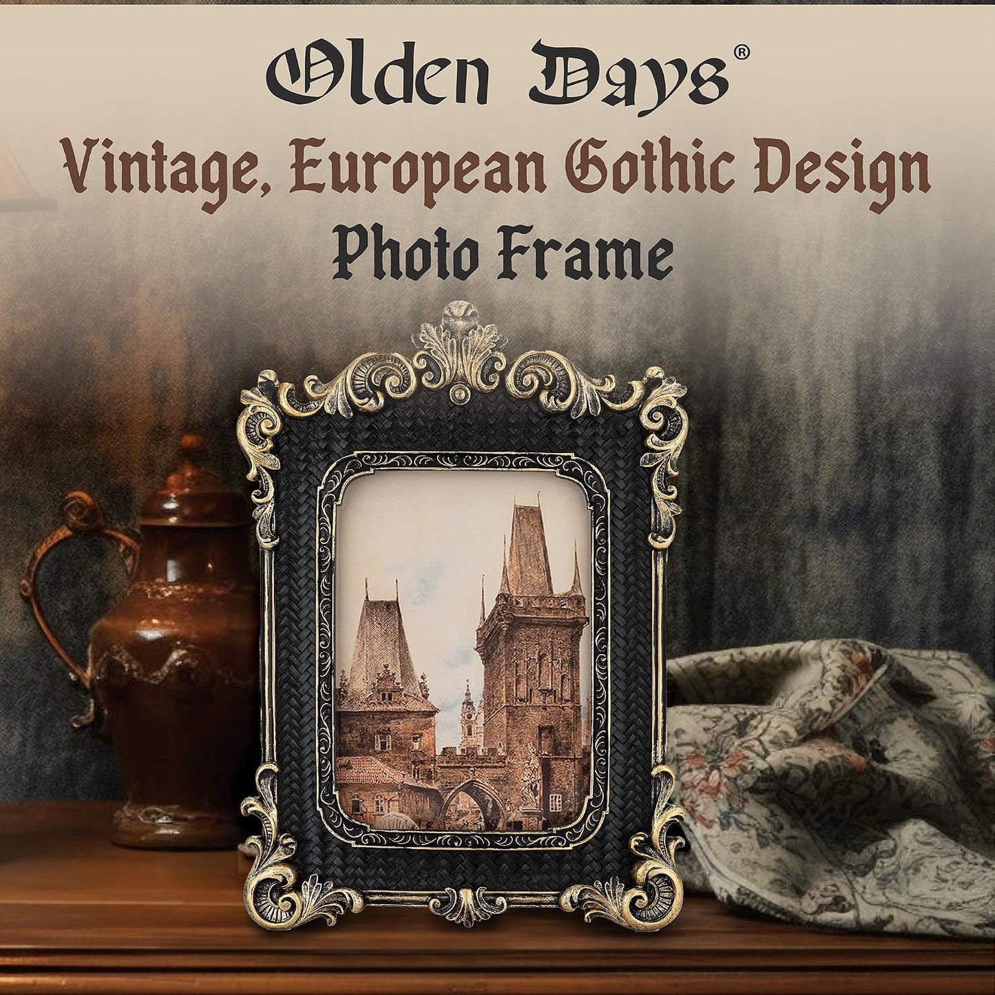 5x7 Picture Frame - Gothic Vintage European Design, Antique Baroque Style Photo Frame for Wall Hanging, Tabletop Display, and Home Decor (Black)