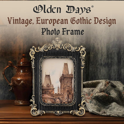 5x7 Picture Frame - Gothic Vintage European Design, Antique Baroque Style Photo Frame for Wall Hanging, Tabletop Display, and Home Decor (Black)