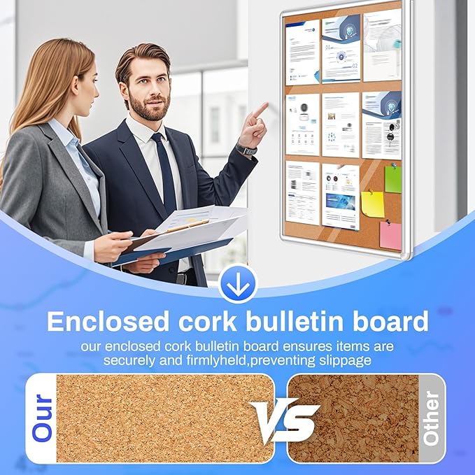 Magula Enclosed Cork Bulletin Board Tamper-Proof Dispaly Case, Aluminium Frame - Image 6