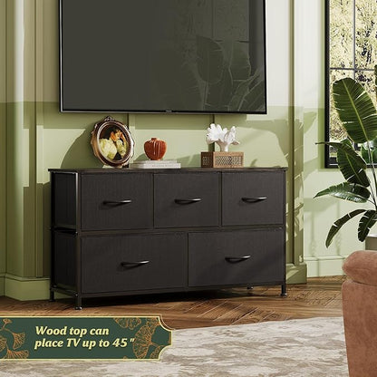 WLIVE Dresser for Bedroom with 5 Drawers, Wide Chest of Drawers, Fabric Dresser - Image 8