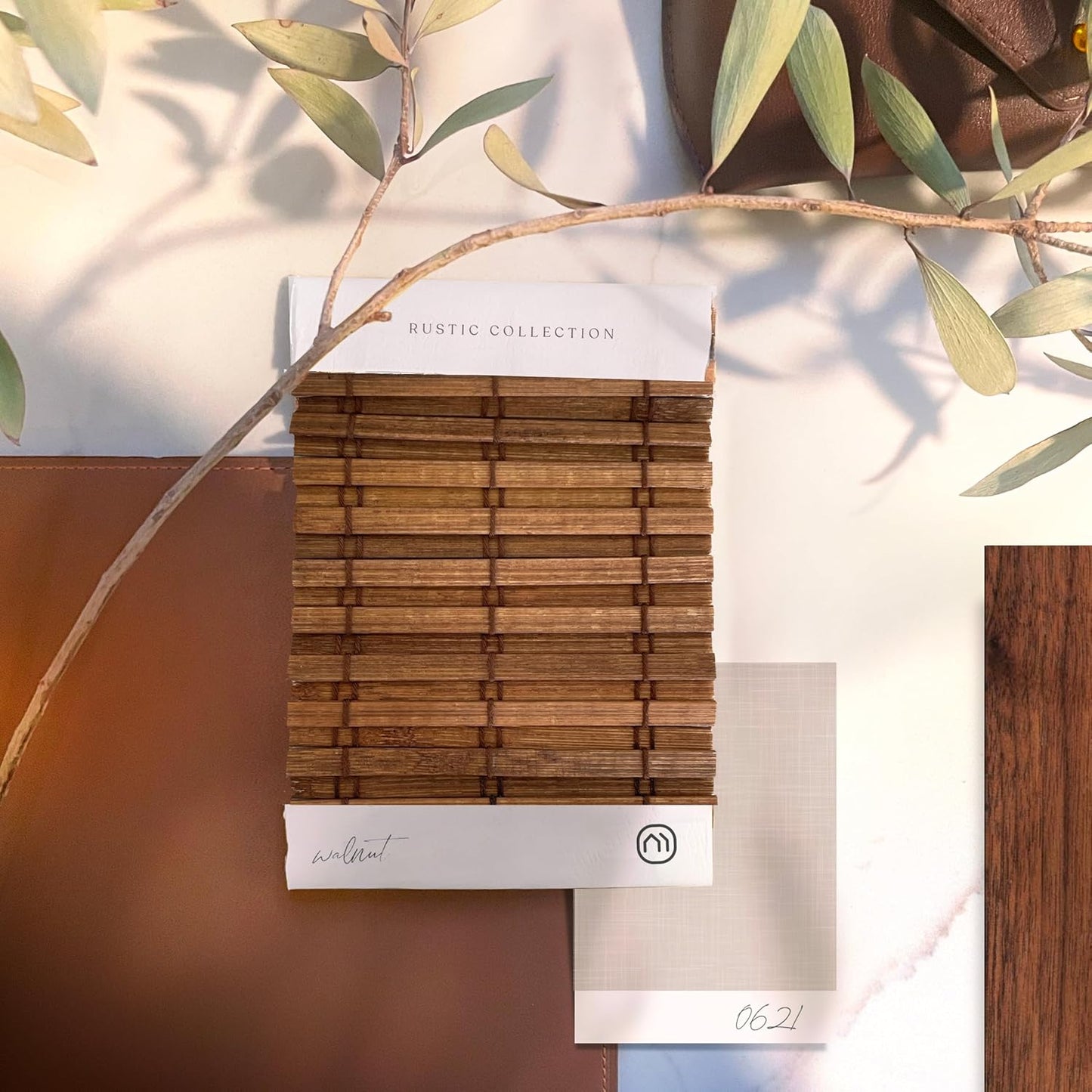 MOOD Custom Bamboo Shades | Rustic | Cordless Bamboo Roman Shades for Windows and Doors (Natural Woven) | Rustic Walnut (Great Privacy) | 53" W X 72" H