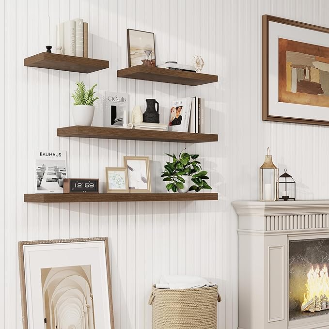 32in Floating Shelves for Wall, 2 Pack Long Wall Mounted Engineered Wood Shelves - Image 2