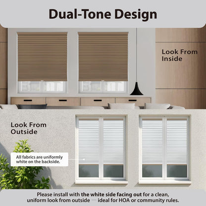 DEZ FURNISHINGS Cordless 1.5" Blackout Cellular Shade, Energy Saver, 25" W x 72" H, Latte
