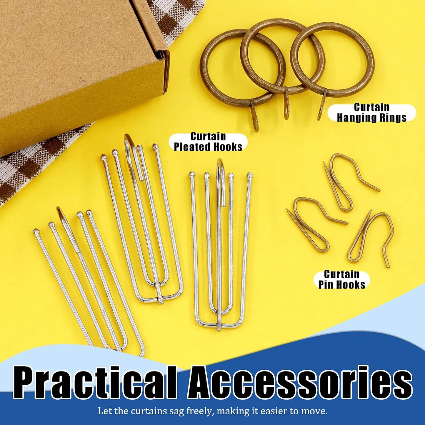 Glarks 120Pcs Antique Bronze Metal Drapery Curtain Hanging Rings with Stainless Steel 4 Prongs Curtain Pleat Hooks and Curtain Pin Hooks for Window Door Bathroom Curtain, 30mm Internal Diameter