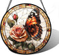 DASTOLL Stained Glass Window Hanging, Butterfly Picking Flowers Suncatcher by DASTOLL
