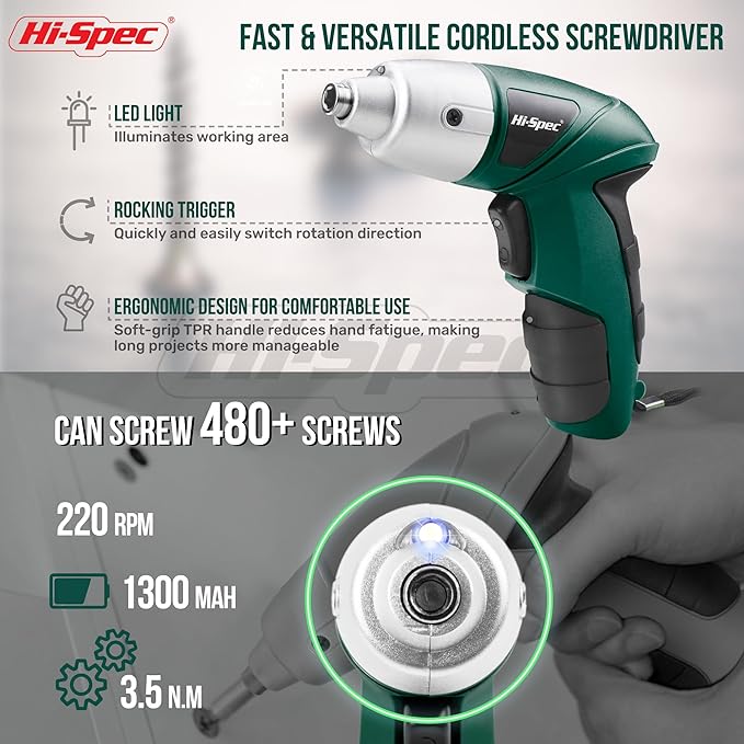 Hi-Spec 3.6V Cordless Electric Screwdriver Set - Image 3