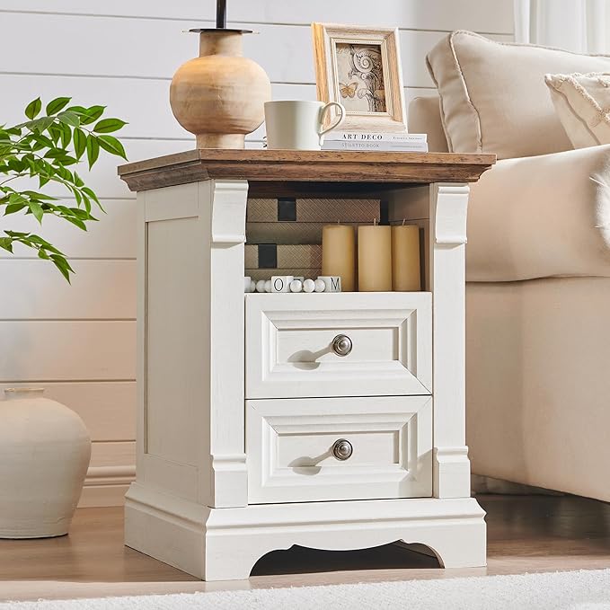 T4TREAM Farmhouse Nightstand Set of 2, Wood Side Table w/Roman Column, Bedside - Image 9