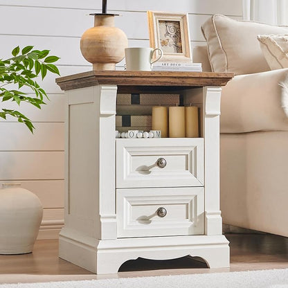 T4TREAM Farmhouse Nightstand Set of 2, Wood Side Table w/Roman Column, Bedside - Image 9
