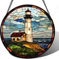 DASTOLL Stained Glass Window Hanging, Ocean Lighthouse Sun Catchers Glass Panel by DASTOLL