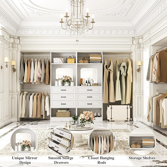 Unikito Closet System with 6 Drawers, 6-14Ft Closet Organizer with Mirror - Image 2