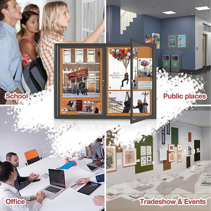 Enclosed Bulletin Board Lockable, Double-Door Weatherproof Outdoor Noticeboard - Image 9