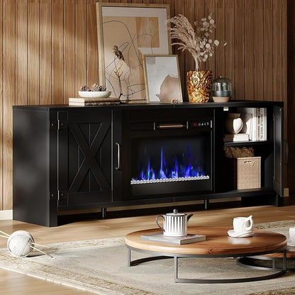 Bestier 63" Fireplace TV Stand for TVs Up to 70", Farmhouse Barn Door by Bestier