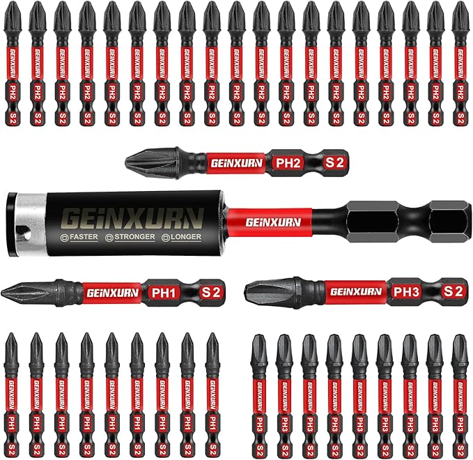 Anti-slip Hex Impact Tough Magnetic Screwdriver Bits Set 2 in. PH1/PH2/PH3 by GEINXURN