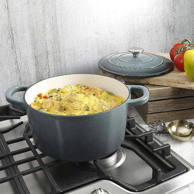 Crock Pot Artisan 5-Quart Round Enameled Cast Iron Dutch Oven – Slate Gray - Image 8