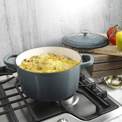 Crock Pot Artisan 5-Quart Round Enameled Cast Iron Dutch Oven – Slate Gray - Image 8