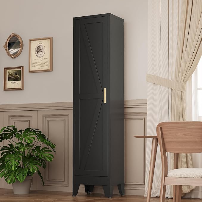 Narrow Metal Cabinet with 4 Adjustable Shelves and Barn Doors, Tall Bathroom - Image 5