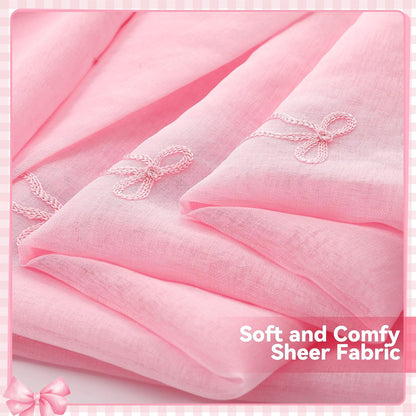 Tegeme 2 Panels Pink Bow Sheer Curtains for Bedroom 84 Inch | Embroidered Voile for Girls Room, Light Filtering Bedroom Decor, Sheer Panels for Kids Teens, Decorative Window Drapes