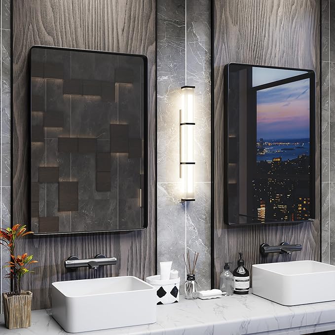 ISKM Black Metal Framed Bathroom Mirror - Image 7
