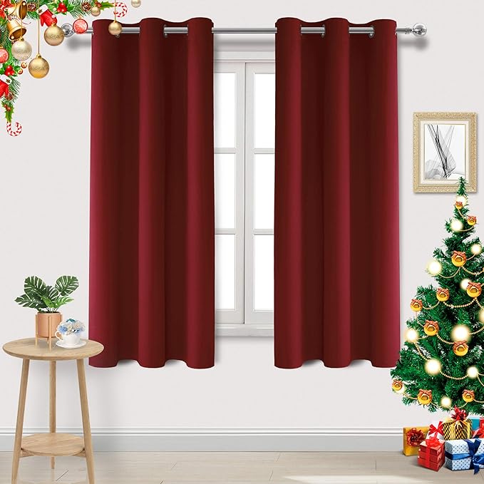 DWCN Christmas Curtains 63 Inch Length, Burgundy Red Blackout Curtains by DWCN
