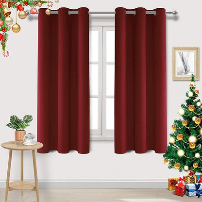 DWCN Christmas Curtains 63 Inch Length, Burgundy Red Blackout Curtains by DWCN