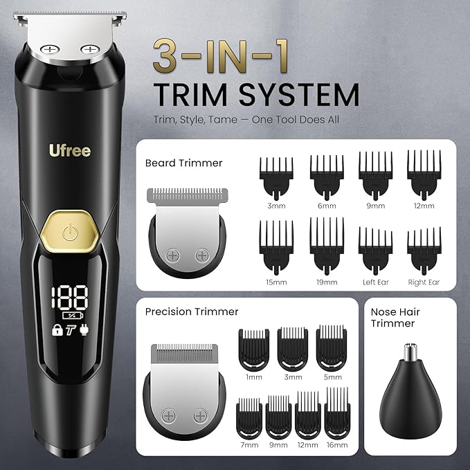 Ufree 3-in-1 Beard Trimmer Kit, Men's Electric Razor Shaver - Image 4