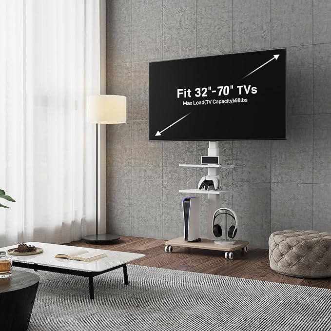 FITUEYES Rolling TV Stand, Mobile TV Cart on Wheels - Image 2