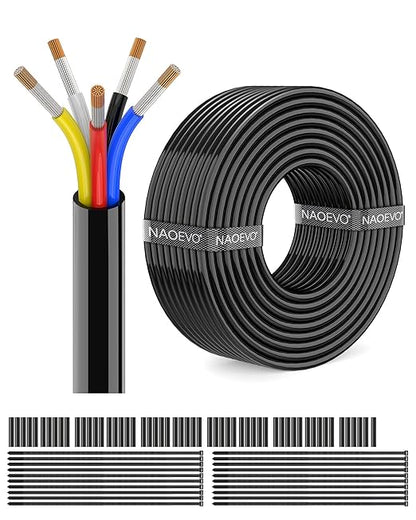 NAOEVO 16 Gauge Wire 5 Conductor Electrical Wire, 16 AWG Stranded PVC Cord by NAOEVO