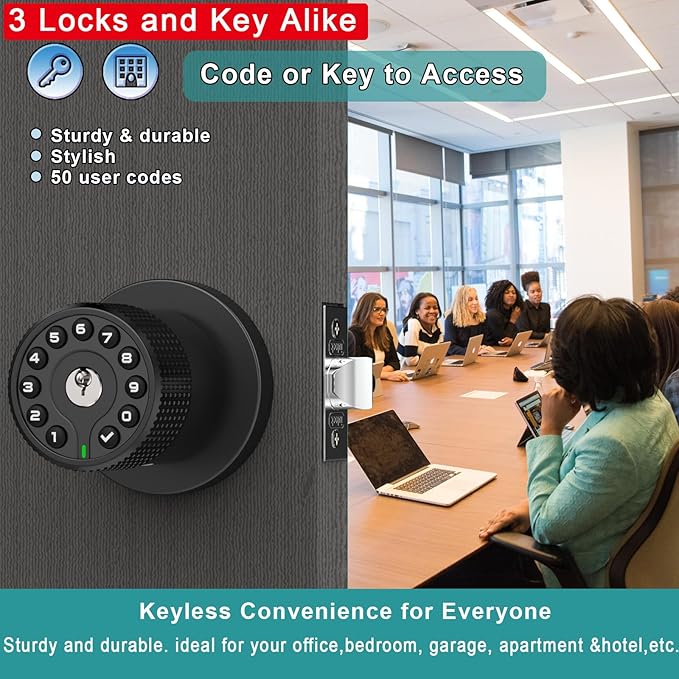 BOTHSTAR 3 Pack Black Key Alike Keyless Electronic Door Knobs - Image 3
