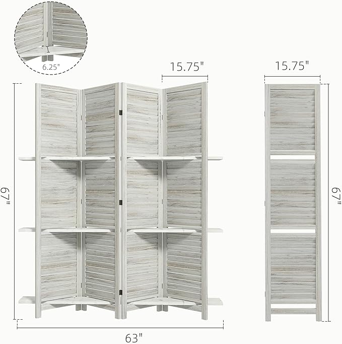 HOMCOM Room Divider, 4 Panel 67" Tall Wood Privacy Screen - Image 7