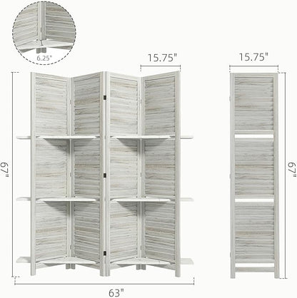 HOMCOM Room Divider, 4 Panel 67" Tall Wood Privacy Screen - Image 7