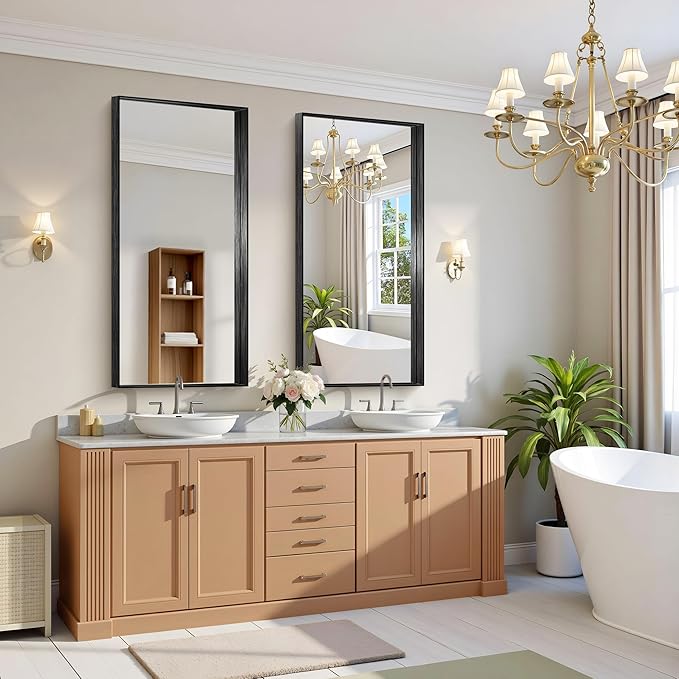 CIRCUMI Black Bathroom Mirror, Brushed Finish, Tempered Glass, Large Mirror - Image 2