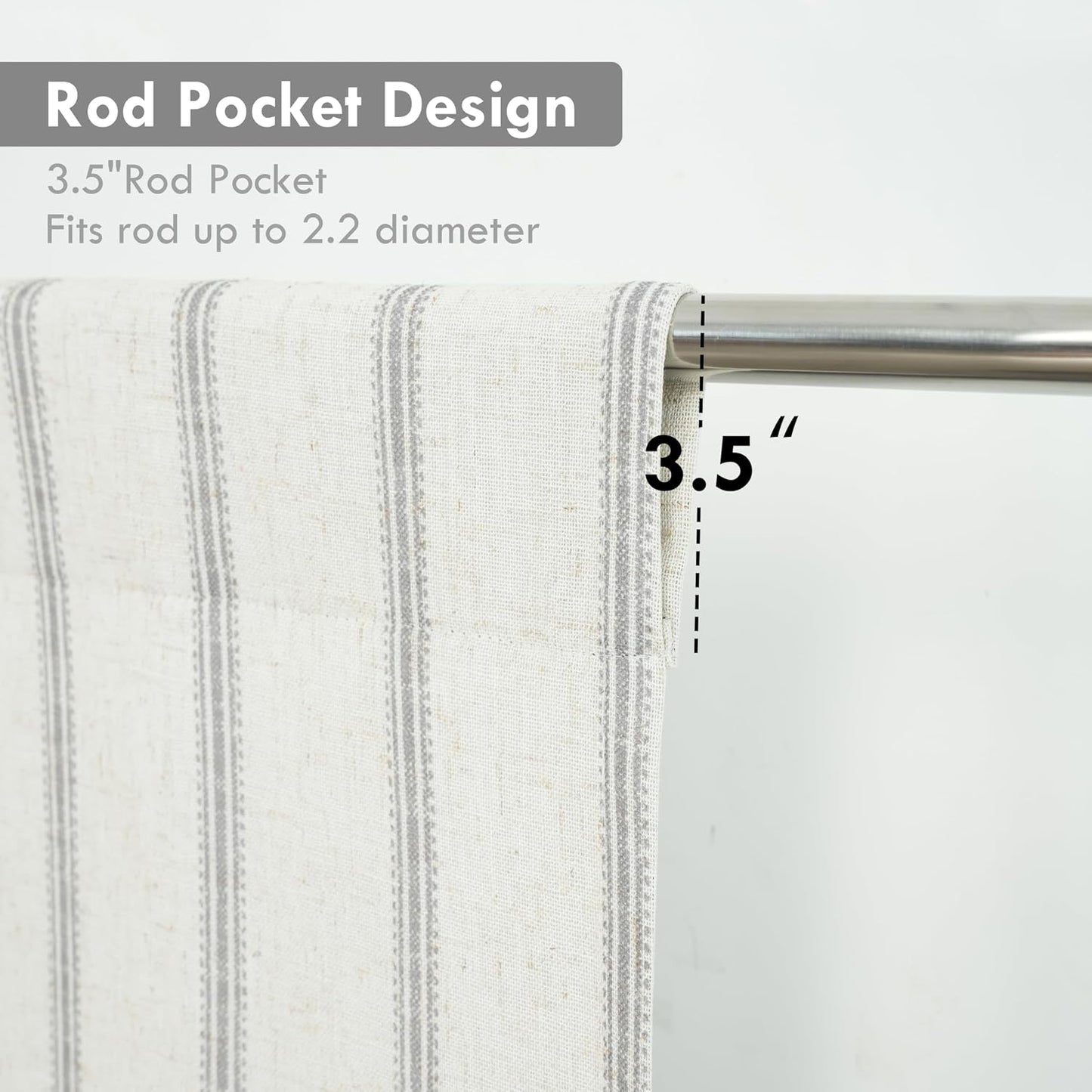 DriftAway Farmhouse Double Layer Linen Blackout Tie Up Curtains Thermal Insulated Vertical Striped Fully Lined Balloon Roman Shade Bathroom Window Adjustable Rod Pocket 45 Inch by 63 Inch Gray