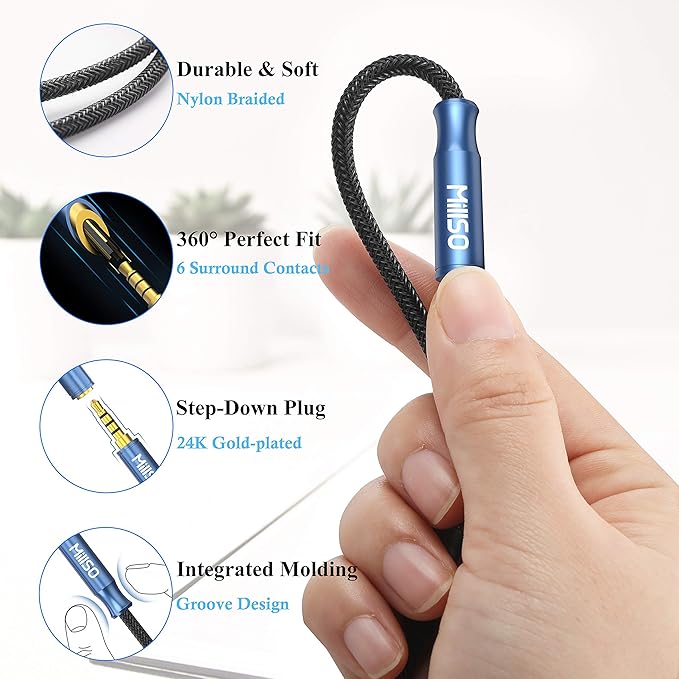 MillSO 3.5mm 4 Pole TRRS Audio Splitter Cable Nylon Braided Stereo Aux Splitter - Image 5