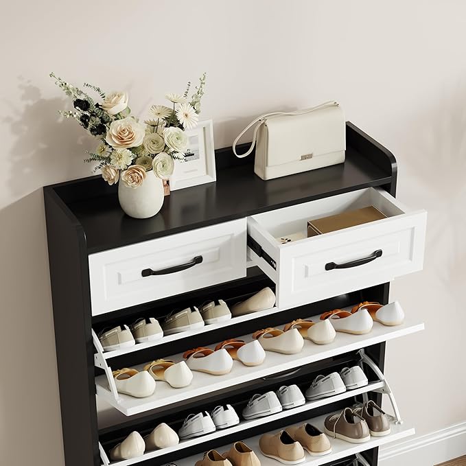 Shoe Cabinet with 3 Large Flip Drawers & 2 Storage Drawers, Narrow Shoe - Image 2