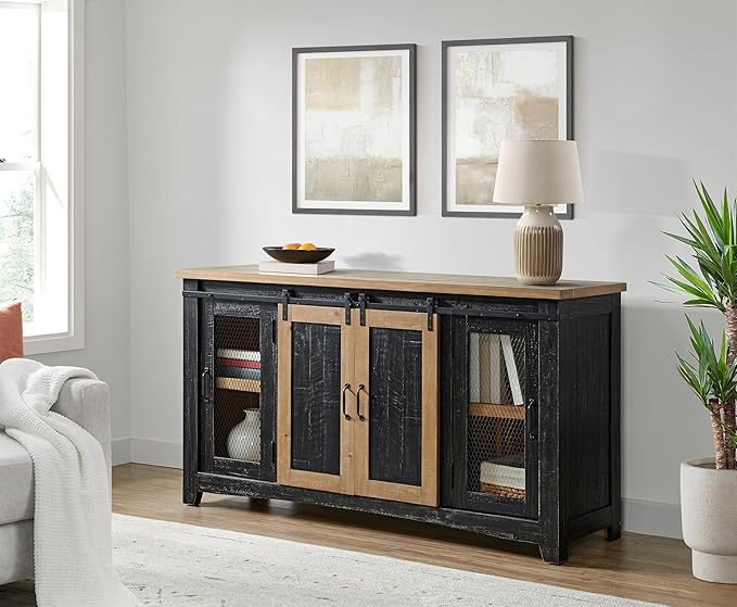 Martin Svensson Home Rustic 65" Black and Driftwood Solid Wood TV Stand - Image 6