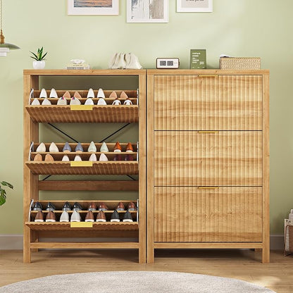 Shoe Cabinet Storage for Entryway, Fluted Shoe Cabinet - Image 9