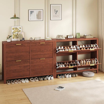 Shoe Cabinet Storage for Entryway, Fluted Walnut Shoe Cabinet - Image 8