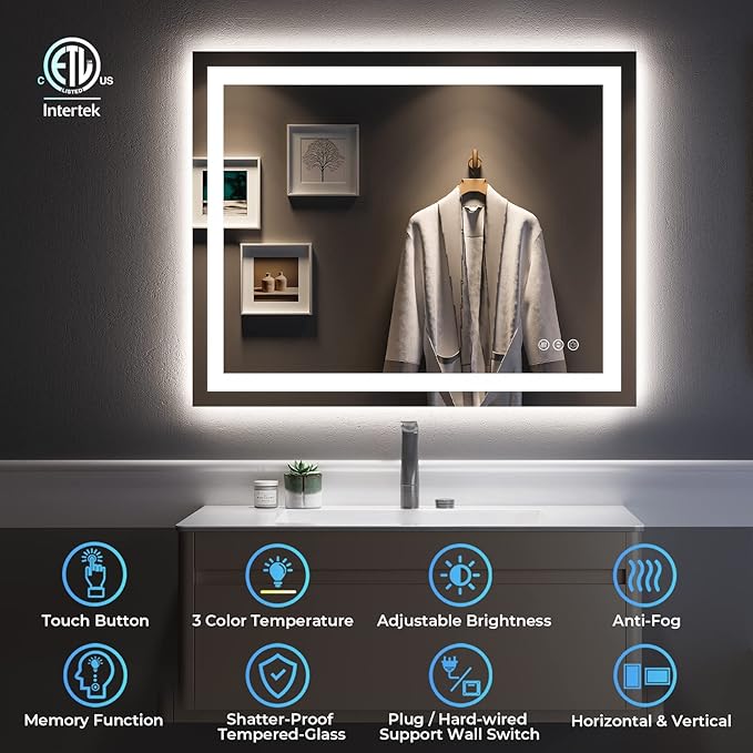 YEELAIT 40x32 Inch LED Bathroom Mirror - Image 2