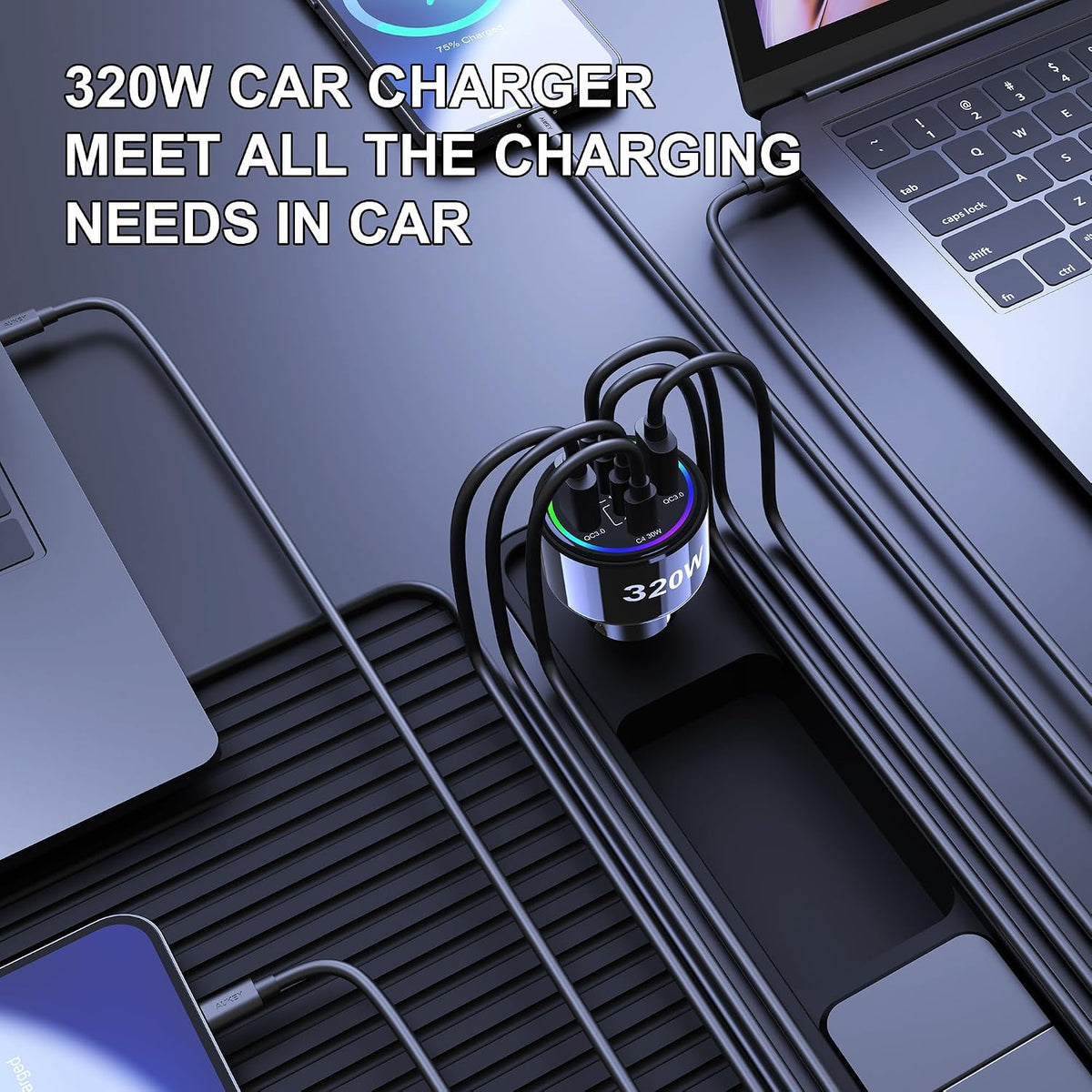 320w usb c car charger, 6 ports type, package contents