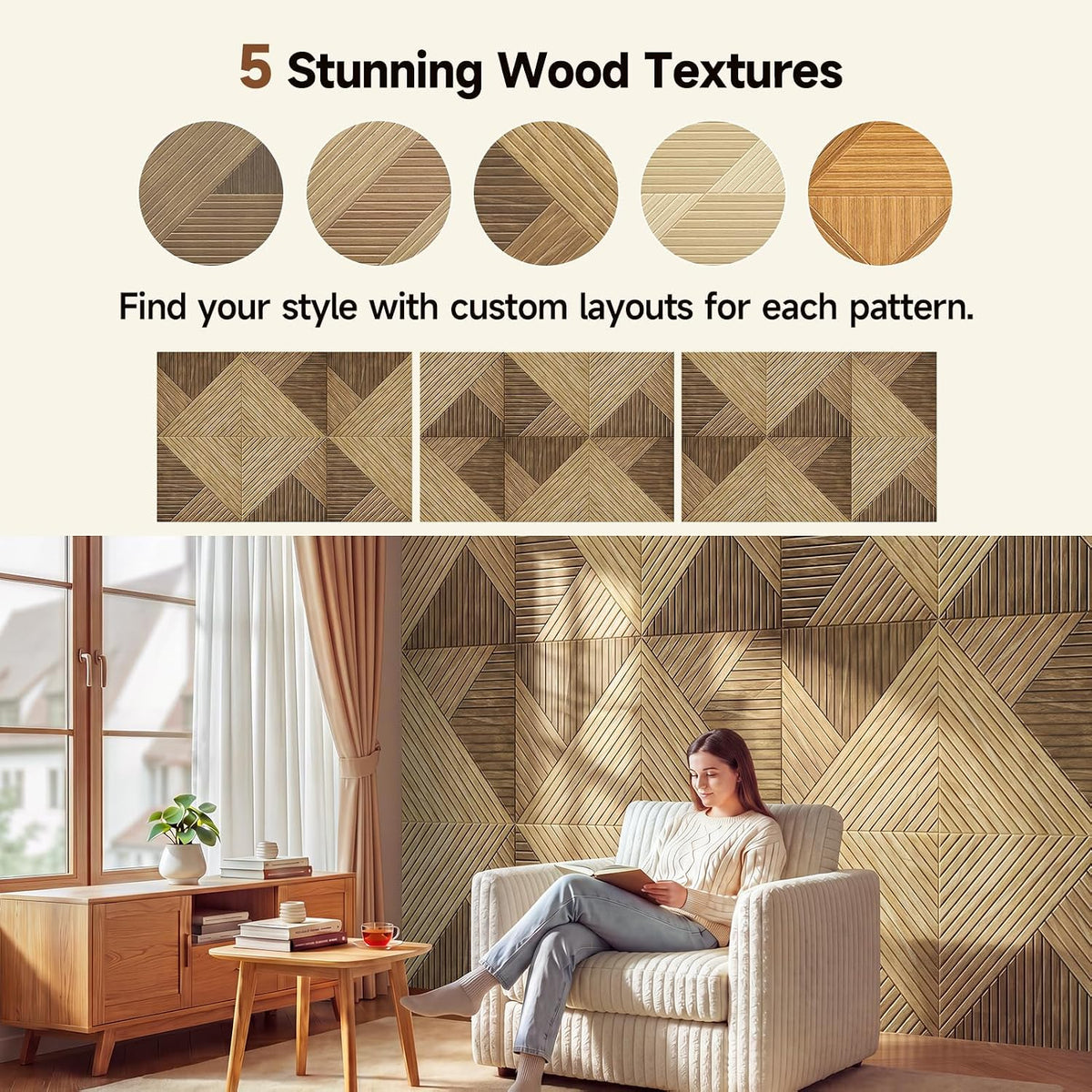 INMOZATA Acoustic Wall Panels, 23.62"x23.62" Oak Sound Absorbing Pa...