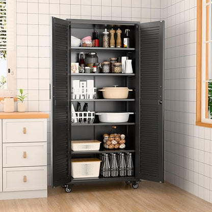Garage Storage Cabinet with Wheels, Lockable Metal Storage Cabinet with 5 - Image 4
