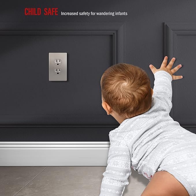 ENERLITES, Nickel Elite Series Duplex Outlet Receptacle Cover, Screwless Wall - Image 5