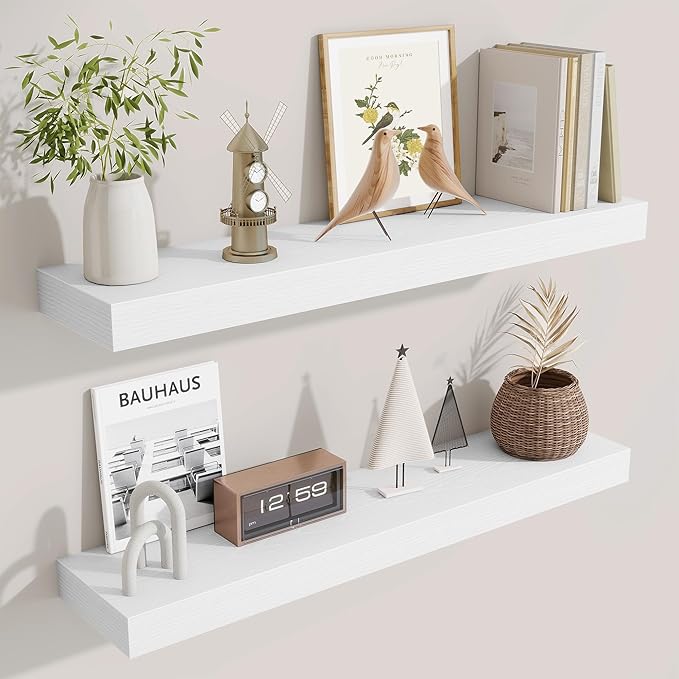 Fun Memories Floating Shelves 30 Inch, Wall Mounted Wood Shelf Set of 2 by FunMemories
