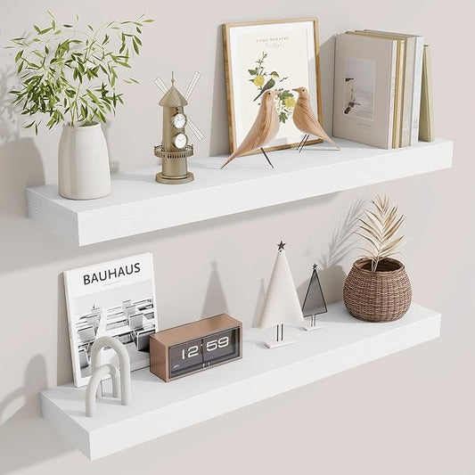 Fun Memories Floating Shelves 30 Inch, Wall Mounted Wood Shelf Set of 2 by FunMemories