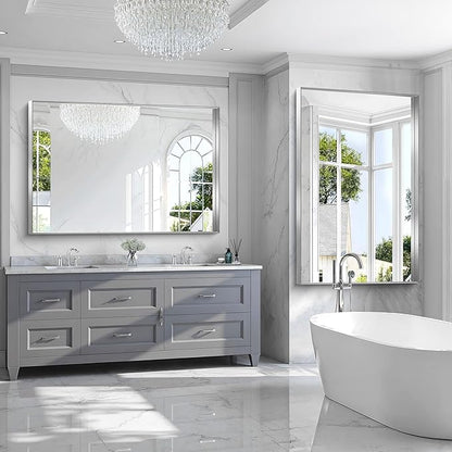 CIRCUMI Silver Bathroom Mirror, Brushed Finish, Tempered Glass, Large Mirror - Image 6