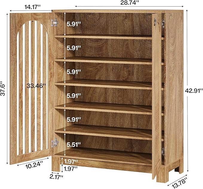 Tribesigns Shoe Cabinet with Slatted Doors, 6-Tier Entryway Shoe Storage Rack - Image 2